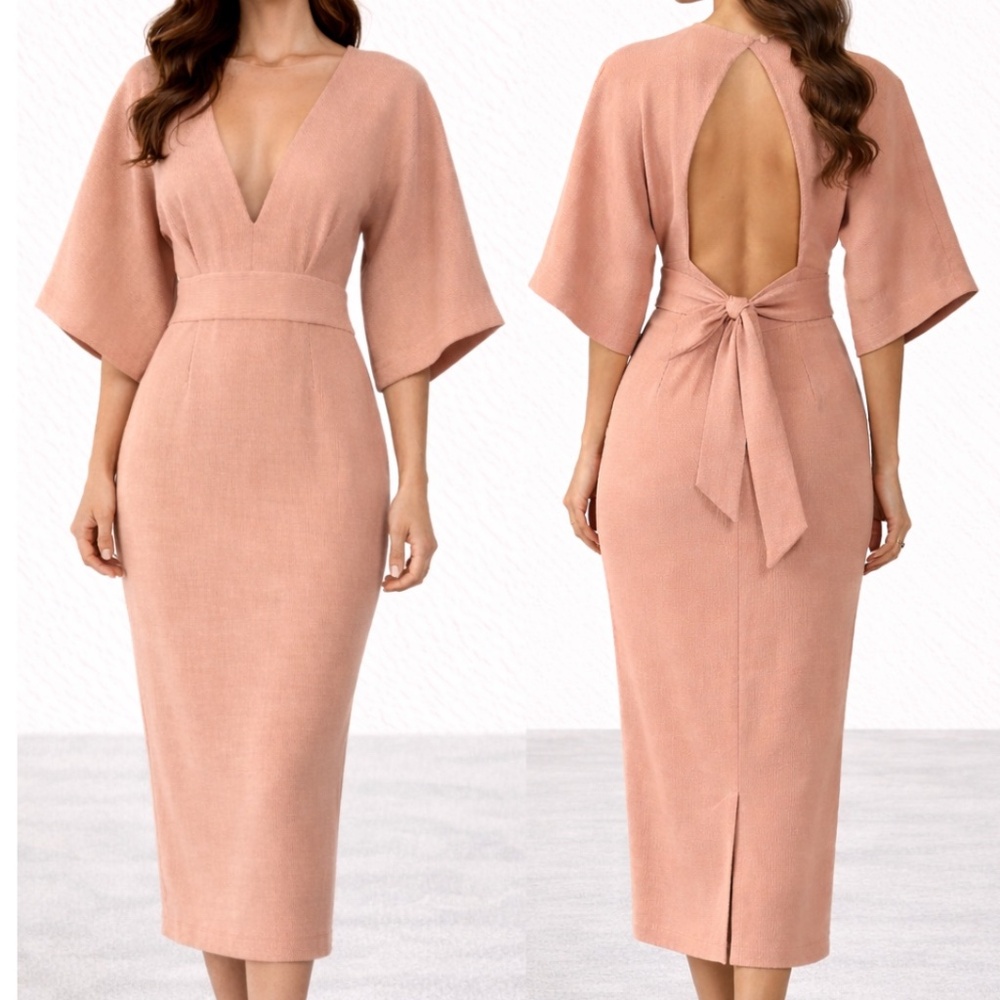 Topshop | Blush Midi Dress | Size 10 | Kimono Sleeve Open Back